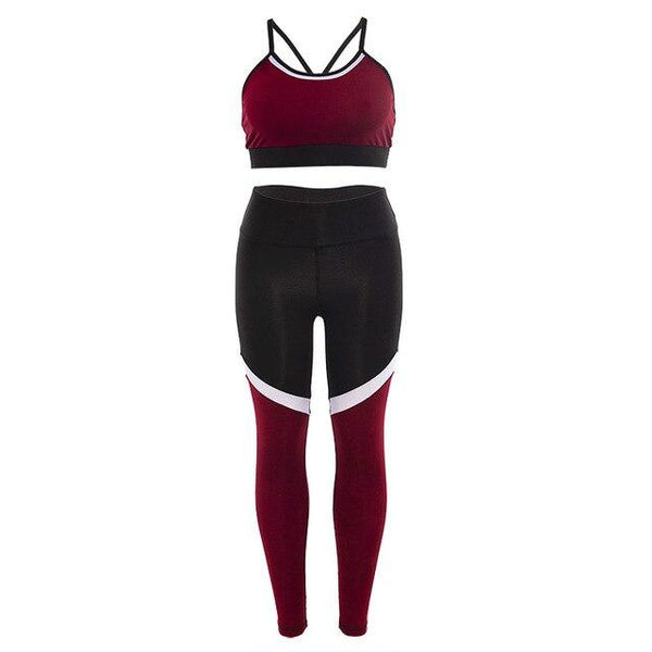 Topmelon Yoga Set Sleeveless Top Women Red Camisole Patchwork Pant Tights Fitness Workout Set Running Gym Leggings