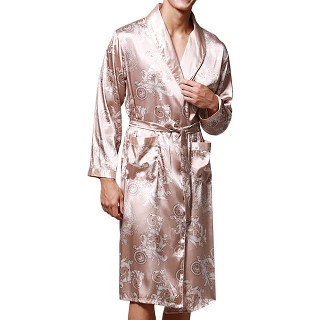 Men Mens Robe Long Sleeves Bathrobe Silk Kimono Print Pajamas Bathrobe Night Dressing Gown #2