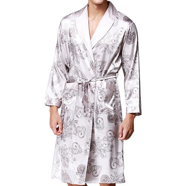 Men Mens Robe Long Sleeves Bathrobe Silk Kimono Print Pajamas Bathrobe Night Dressing Gown #2