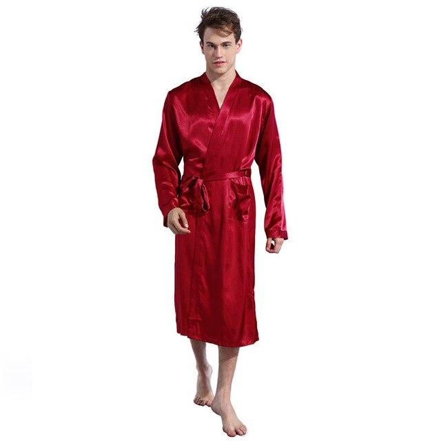 Grey Men's Robes Silk Satin Pajama Sleepwear Long Robes Night Gown loose Bathrobes Long-Sleeve Pijama Male Sleeping Robe S-XXL