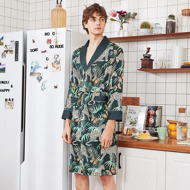 Burgundy Print Chinese Man Silk Rayon Long Robe Summer Kimono Bathrobe Yukata Night Gown Sleepwear With Belt Size L XL XXL