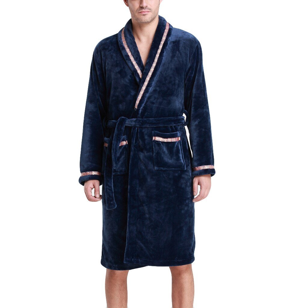 2019 On Sale Men Luxury Winter Bathrobe Mens Warm Silk Flannel Long Kimono Bath Robe Male Bathrobes Night Dressing Gown C30