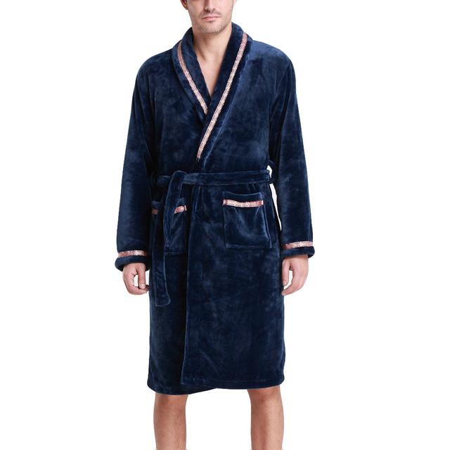 2019 On Sale Men Luxury Winter Bathrobe Mens Warm Silk Flannel Long Kimono Bath Robe Male Bathrobes Night Dressing Gown C30