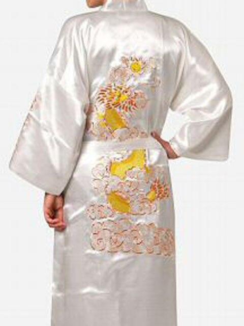 New Arrival Navy Blue Male Silk Robe Chinese Classic Embroidery Night Wear Traditional Kimono Gow 167
