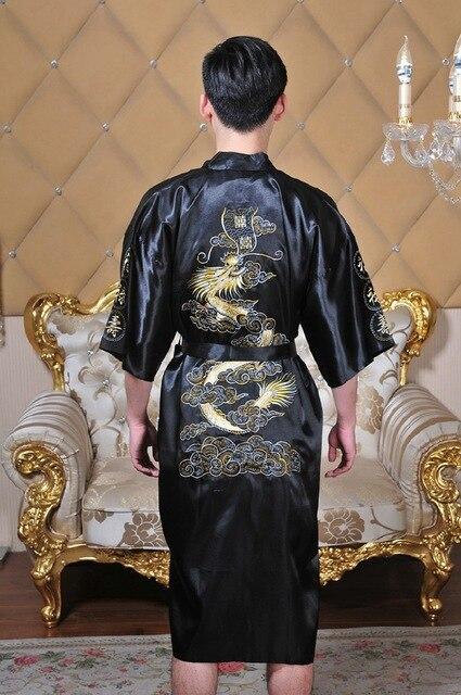 New Arrival Navy Blue Male Silk Robe Chinese Classic Embroidery Night Wear Traditional Kimono Gow 167