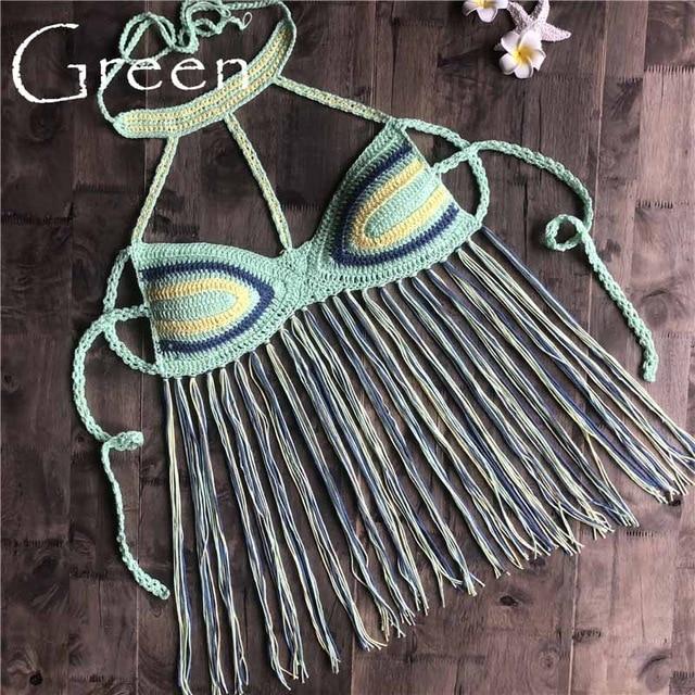 2019 New Black Sexy Women Tassel Bikini Top Boho Beach Swimwear Crochet Fringe Bikini Bra Halter Camisoles Tank Swimsuit