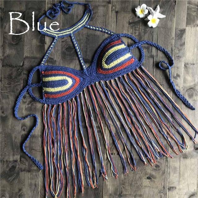 2019 New Black Sexy Women Tassel Bikini Top Boho Beach Swimwear Crochet Fringe Bikini Bra Halter Camisoles Tank Swimsuit