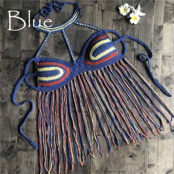 2019 New Black Sexy Women Tassel Bikini Top Boho Beach Swimwear Crochet Fringe Bikini Bra Halter Camisoles Tank Swimsuit