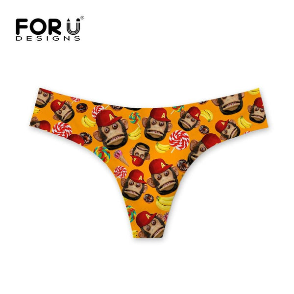 FORUDESIGNS Bikini Bottoms Sexy Swimwear Funny Monkey Design G-string Thong Swimsuit Brazilian Panties Womens Swimming Shorts