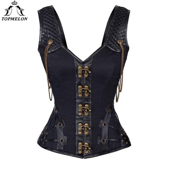 TOPMELON Rivets Gothic Bustier Steampunk Waist Slimming Corset Black Tan Retro Style Tops for Women Plus Size Costume