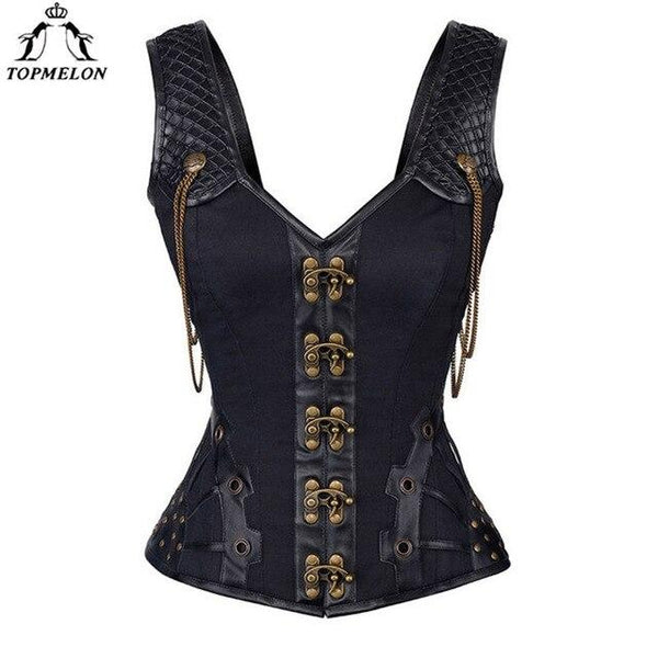 TOPMELON Rivets Gothic Bustier Steampunk Waist Slimming Corset Black Tan Retro Style Tops for Women Plus Size Costume