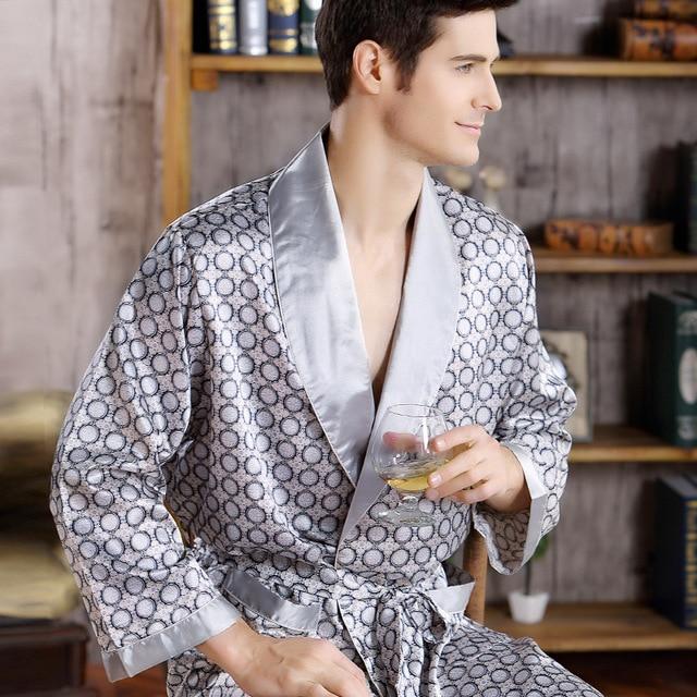 2019 New Spring Autumn Luxury Bathrobe Mens Print Plus Size Silk Satin Pajamas Kimono Summer Male Nightgown Chinese Silk Robe