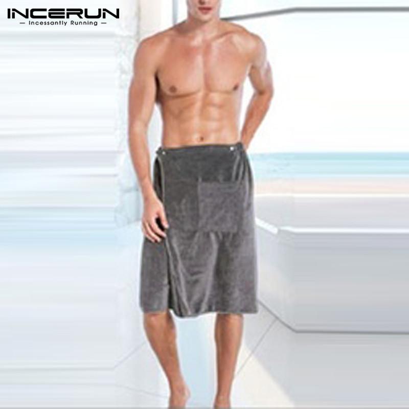 Stylish Men Gown Bathrobe Mens Bathrobe Robe Pajamas Male Skirts Homewear Masculina Magic Button Lounge Underwear Beach Towel