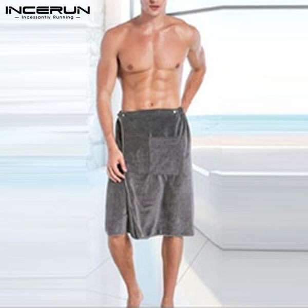 Stylish Men Gown Bathrobe Mens Bathrobe Robe Pajamas Male Skirts Homewear Masculina Magic Button Lounge Underwear Beach Towel