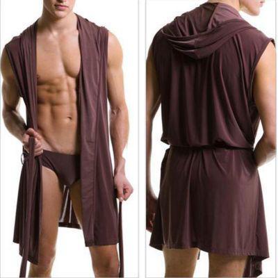 Best price Summer dress bath robe with briefs men sexy pajamas sleepwear Silk pijama hombre hooded bathrobe men bath 5 color set