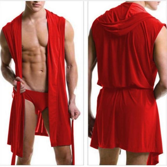 Best price Summer dress bath robe with briefs men sexy pajamas sleepwear Silk pijama hombre hooded bathrobe men bath 5 color set
