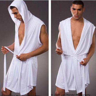 Best price Summer dress bath robe with briefs men sexy pajamas sleepwear Silk pijama hombre hooded bathrobe men bath 5 color set