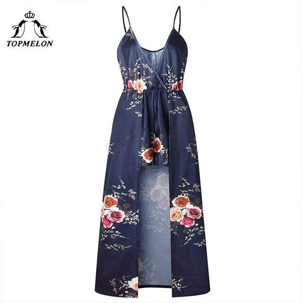 TOPMELON Dress Women Summer Beach Floral Dress 2018 Elegant Long Maxi Cut Out Sleeveless Dresses Casual Party Romper Plus Size