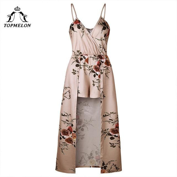 TOPMELON Dress Women Summer Beach Floral Dress 2018 Elegant Long Maxi Cut Out Sleeveless Dresses Casual Party Romper Plus Size