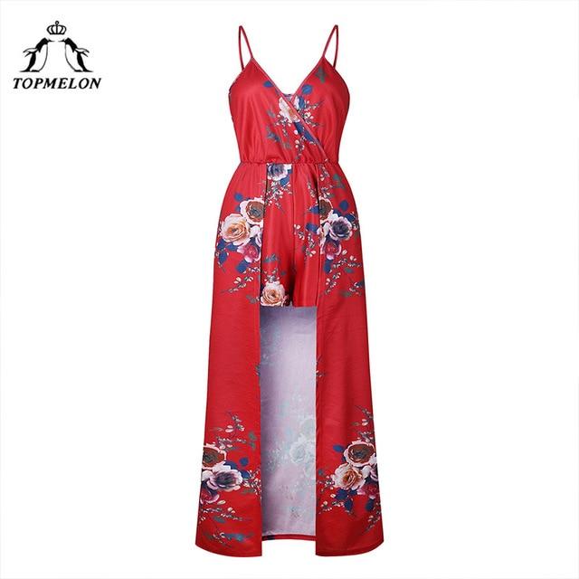 TOPMELON Dress Women Summer Beach Floral Dress 2018 Elegant Long Maxi Cut Out Sleeveless Dresses Casual Party Romper Plus Size
