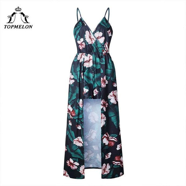 TOPMELON Dress Women Summer Beach Floral Dress 2018 Elegant Long Maxi Cut Out Sleeveless Dresses Casual Party Romper Plus Size