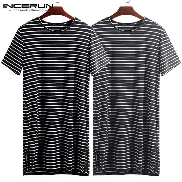 Homewear Dress 2019 Fashion Men Pajama Lounge Stripe Summer Tops Loose Short Sleeve Sleepwear Nightshirt Underwear Hombre