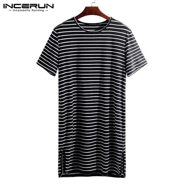 Homewear Dress 2019 Fashion Men Pajama Lounge Stripe Summer Tops Loose Short Sleeve Sleepwear Nightshirt Underwear Hombre