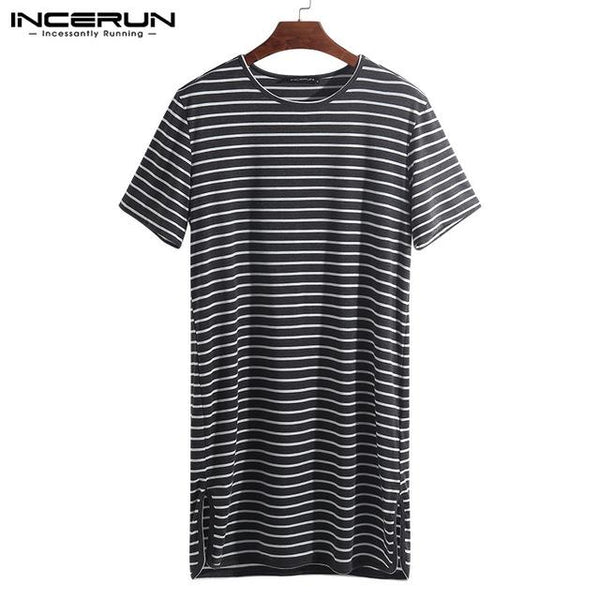 Homewear Dress 2019 Fashion Men Pajama Lounge Stripe Summer Tops Loose Short Sleeve Sleepwear Nightshirt Underwear Hombre