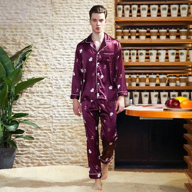 Couple Pajama Sets Emulation Silk Pijamas printing Sleepwear His-and-her Home Suit Pyjama Lover Man Woman Lovers' nightgown