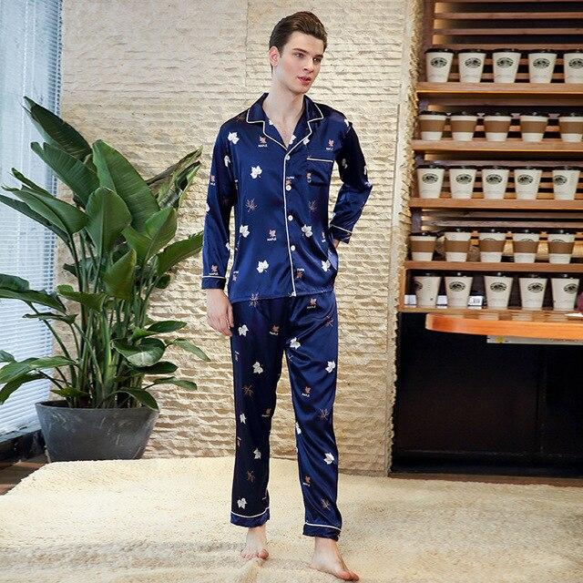 Couple Pajama Sets Emulation Silk Pijamas printing Sleepwear His-and-her Home Suit Pyjama Lover Man Woman Lovers' nightgown
