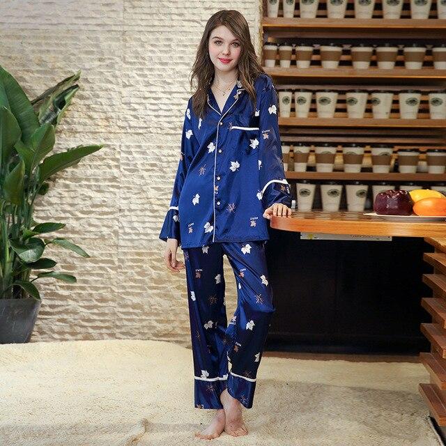 Couple Pajama Sets Emulation Silk Pijamas printing Sleepwear His-and-her Home Suit Pyjama Lover Man Woman Lovers' nightgown