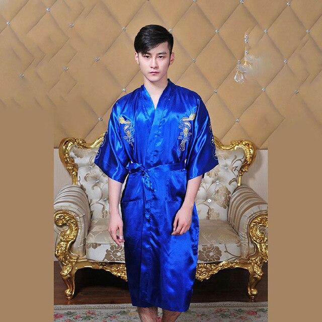 7colors Traditional Japanese Kimono Emboridery Dragon Robe Men Nightgown Yukata Sleepwear Satin Men's Quimono Samurai Male