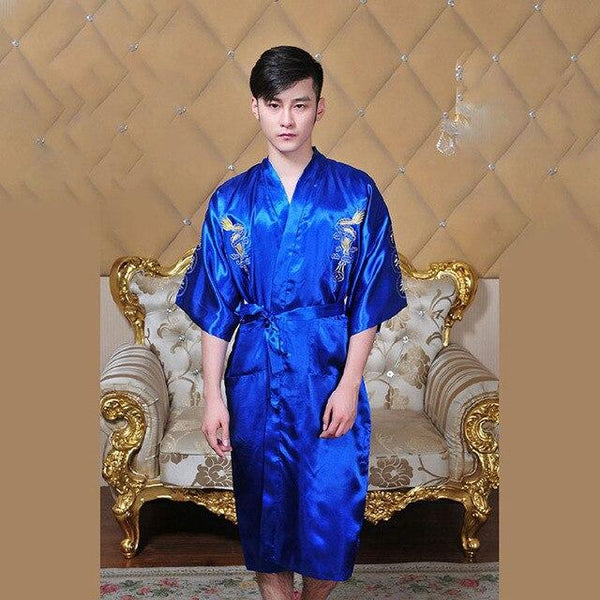 7colors Traditional Japanese Kimono Emboridery Dragon Robe Men Nightgown Yukata Sleepwear Satin Men's Quimono Samurai Male
