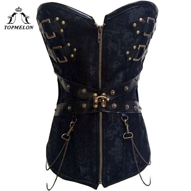 TOPMELON Women's Bustier Victorian Style Top Sexy Rivets Chains Decorated Black Slimming Waist Tummy Control Costume for Women