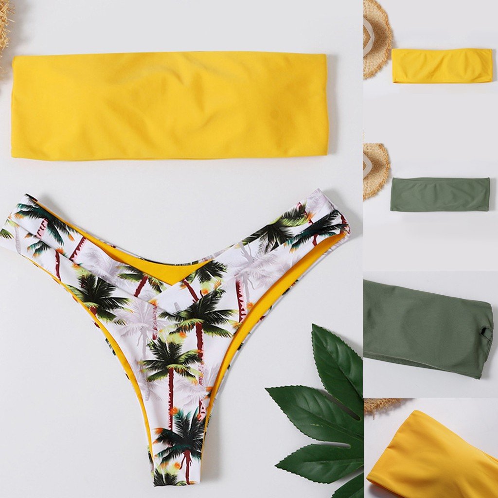 Bikinis 2019 mujer Sexy Women Bikini Coconut Print Padded Swimwear Bathing Beachwear Swimming Tops Cover-up Dropping Biquini Top