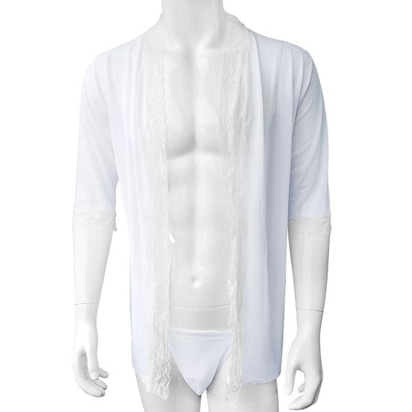 Sexy Lingerie Sleepwear For Sissy Silk Lace Night Gown Robe Dress Nightwear Mens Sissy Babydoll G-String Thong Underwear