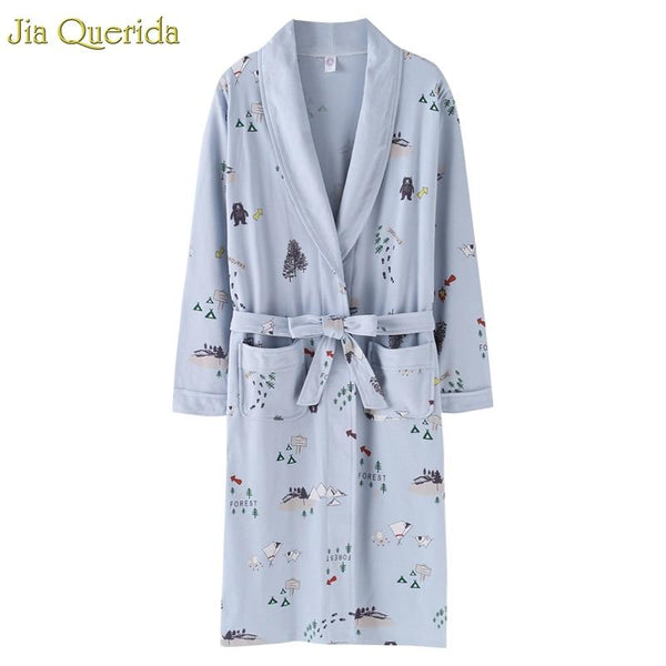 J&Q New Arrival Robe For Female Autumn Nightgown Cotton Bathrobe Women Pajamas Long Sleeves Pyjamas For Ladies Plus Size Robes