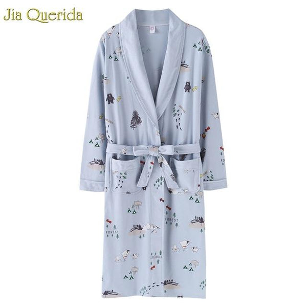 J&Q New Arrival Robe For Female Autumn Nightgown Cotton Bathrobe Women Pajamas Long Sleeves Pyjamas For Ladies Plus Size Robes