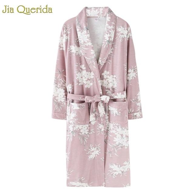 J&Q New Arrival Robe For Female Autumn Nightgown Cotton Bathrobe Women Pajamas Long Sleeves Pyjamas For Ladies Plus Size Robes