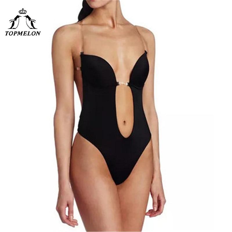 TOPMELON Women Seamless Underwear Bodysuit Sexy Lingerie Invisible Bra Slimming Body Shaper Plunge Bras Clear Strap Brassiere