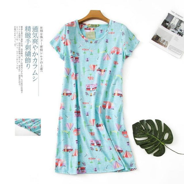Cute cartoon sexy women nightdress summer short sleeve 100% cotton sleepwear pyjamas women nightgowns Plus size 90kg