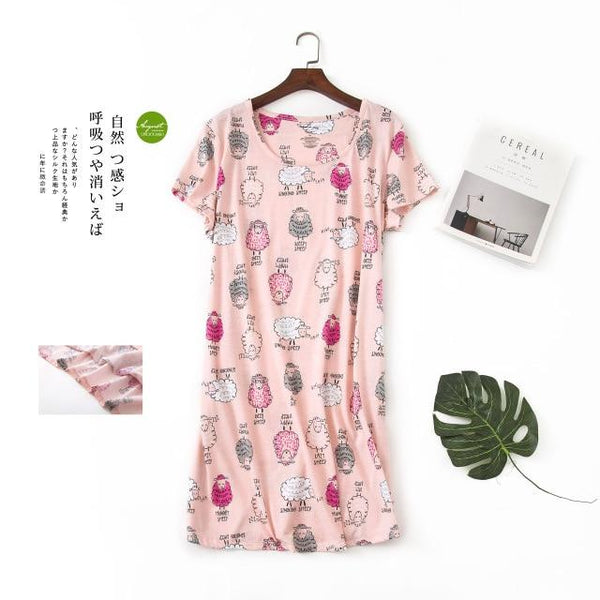 Cute cartoon sexy women nightdress summer short sleeve 100% cotton sleepwear pyjamas women nightgowns Plus size 90kg