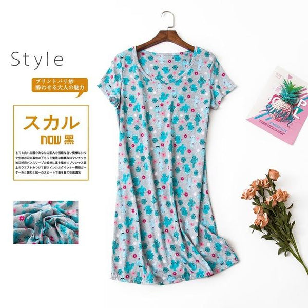 Cute cartoon sexy women nightdress summer short sleeve 100% cotton sleepwear pyjamas women nightgowns Plus size 90kg