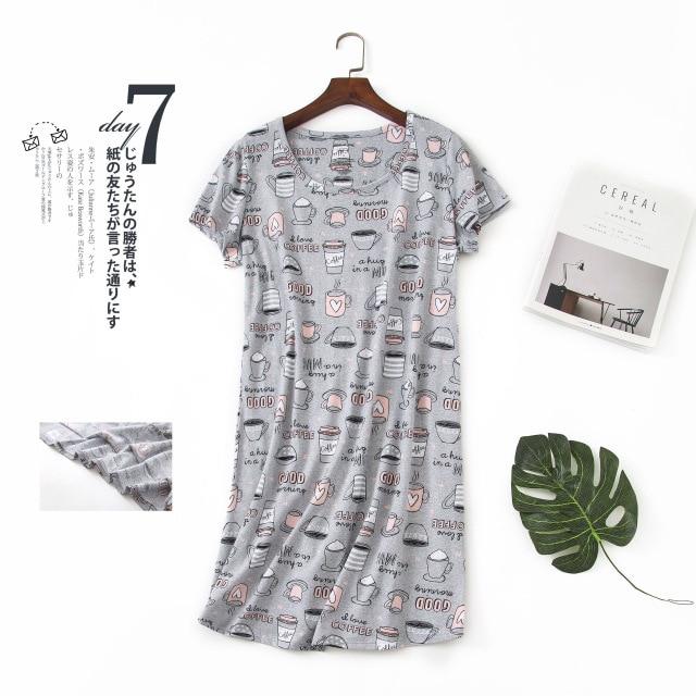 Cute cartoon sexy women nightdress summer short sleeve 100% cotton sleepwear pyjamas women nightgowns Plus size 90kg