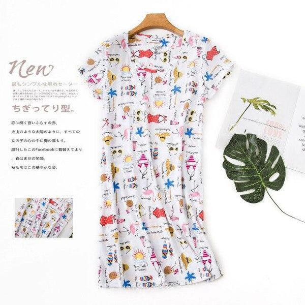Cute cartoon sexy women nightdress summer short sleeve 100% cotton sleepwear pyjamas women nightgowns Plus size 90kg