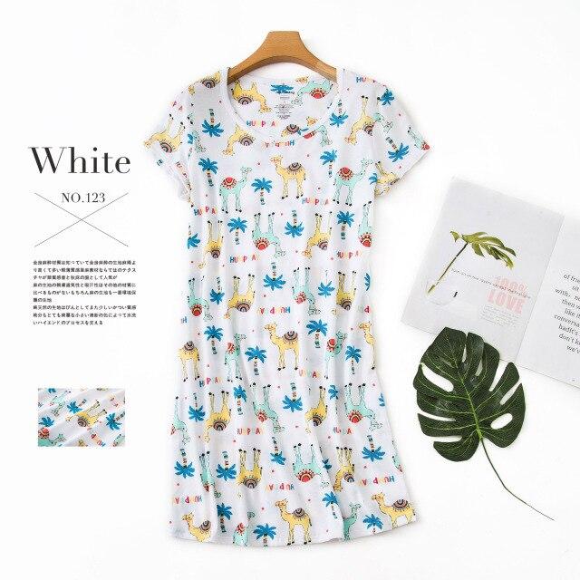 Cute cartoon sexy women nightdress summer short sleeve 100% cotton sleepwear pyjamas women nightgowns Plus size 90kg