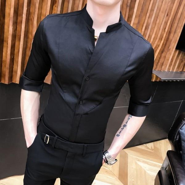 High Quality Simple Men Shirt Brand New Half Sleeve Mens Dress Shirts Streetwear Slim Fit All Match Night Club Prom Tuxedo 3XL