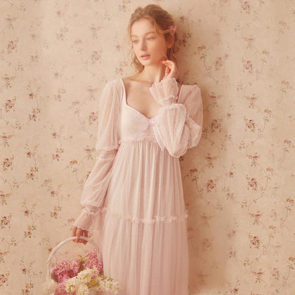 Nightgown Woman Spring Summer Long Dress Lace Women Fairy Long Sleeve Sleepwear Sexy Nightgowns Elegant Ladies