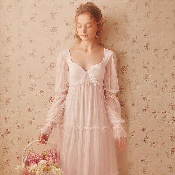 Nightgown Woman Spring Summer Long Dress Lace Women Fairy Long Sleeve Sleepwear Sexy Nightgowns Elegant Ladies