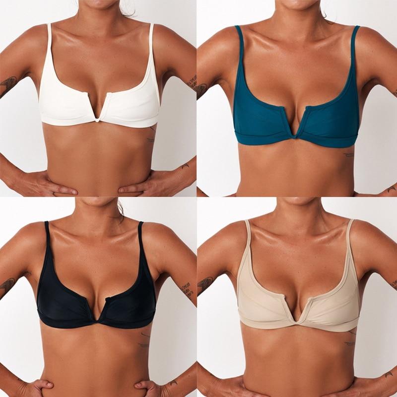 2019 Sexy Women Bikini Top Push Up Black Sport Bra Vest Swimsuit Bandage Bandeau Beach Swimwear Solid Bathing Suit Beachwear